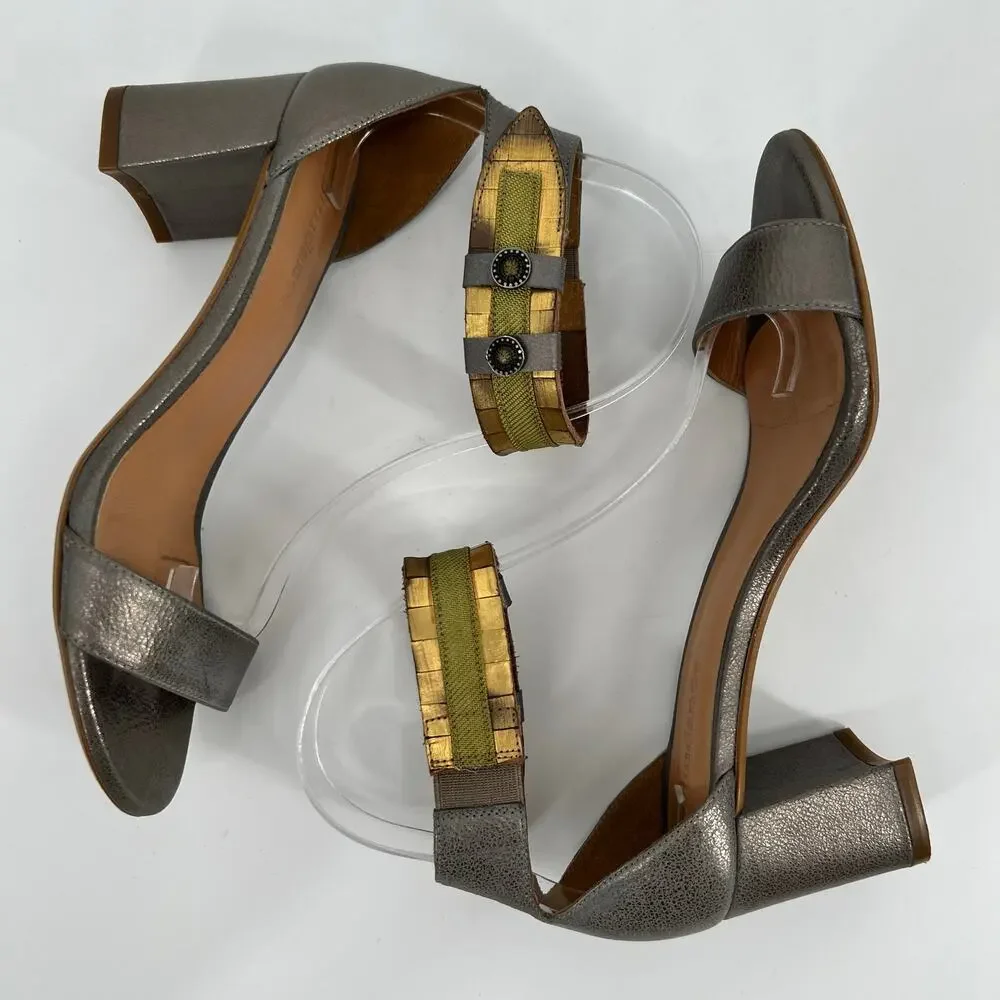 Sundance Twilight Zephyr Sandal EU 37 US 6.5-7 Ankle Strap Metallic Leather Heel